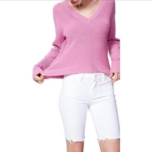 PAIGE Knee Length Bermuda Cutoff Jean Shorts in Optic White